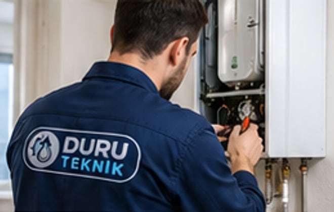 Kombi bakımını anlatan temsili teknisyen görseli